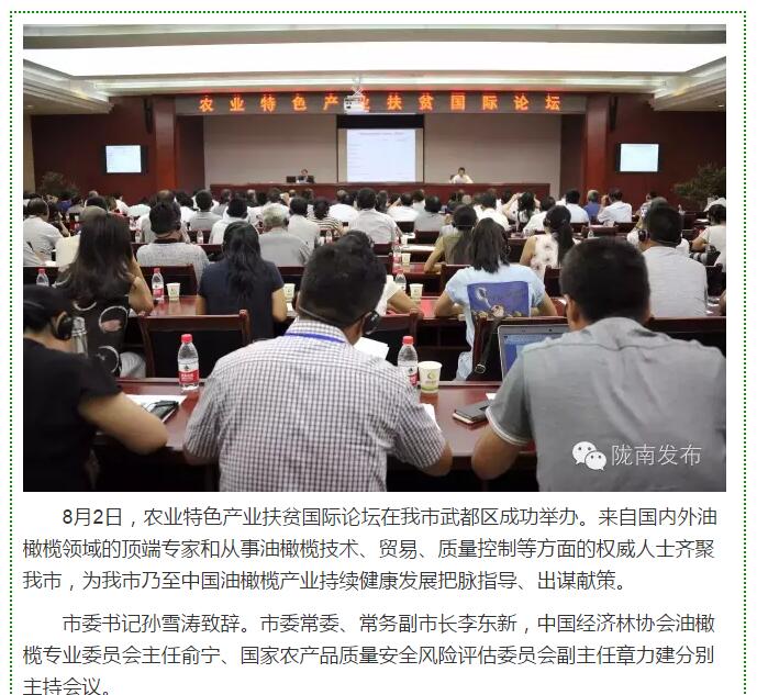 大腕齊聚農(nóng)業(yè)特色產(chǎn)業(yè)扶貧國(guó)際論壇，“把脈”隴南油橄欖發(fā)展